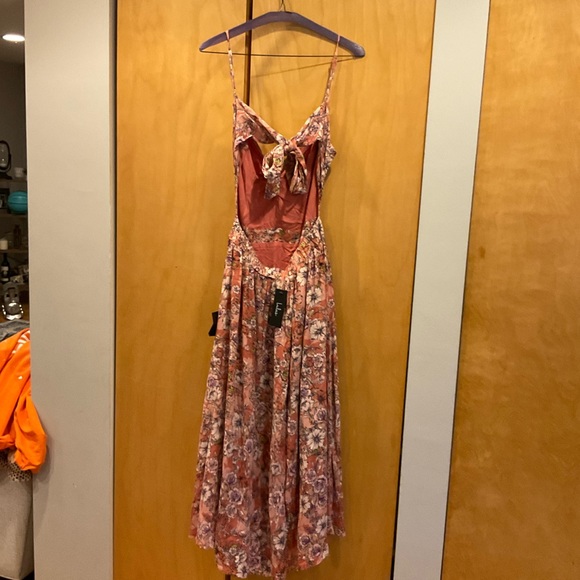 LULU’s Ties With You Rose Pink Floral Print Tie-Back Midi Dress- medium - Picture 7 of 9
